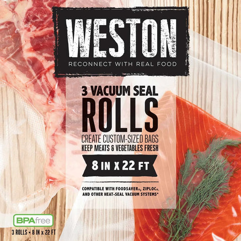 Weston 30-0201-W Vacuum Sealer Bag Rolls, 8 in x 22 ft, 3-Pack