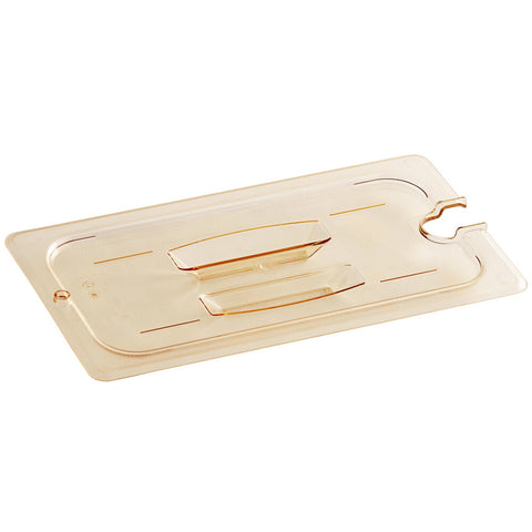 Cambro 30HPCHN150 H-Pan 1/3 Size Amber High Heat Handled Flat Lid with Spoon Notch