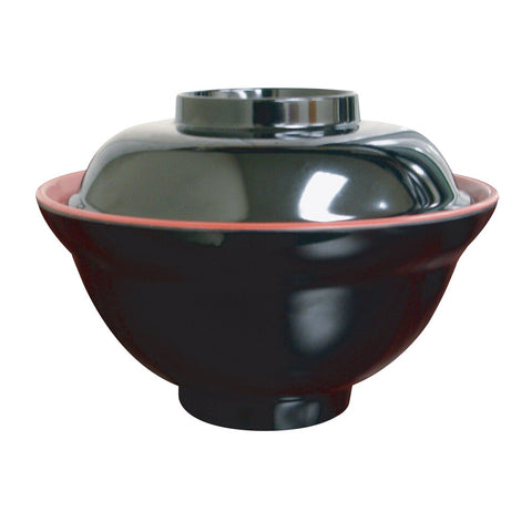 Thunder Group 3223JBR 16 oz. Two-Tone Melamine Miso Bowl with Lid
