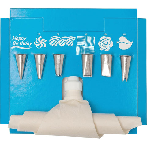 Ateco 332 8-Piece Cake Decorating Set with 6 Stainless Steel Piping Tips, Reusable Pastry Bag, and Coupler
