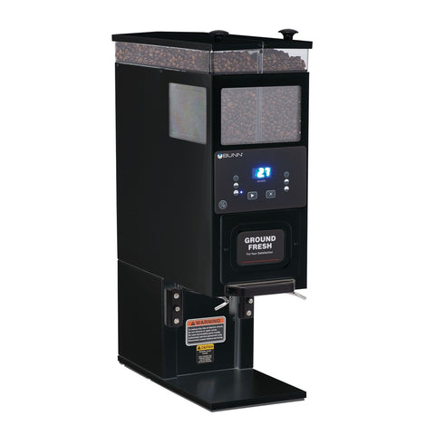 Bunn G9-2T DBC Black BrewWISE Double Hopper Portion Control Coffee Grinder - 33700.0001
