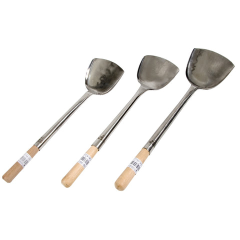 Town Food Service 33941 Large No. 1 Hand Hammered Stainless Steel Wok Shovel with Wood Handle