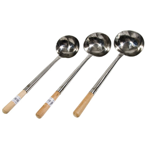 Town 34941 Hand Hammered Stainless Steel Wok Ladle, Large No. 1, 9 oz, 18 in, Wood Handle