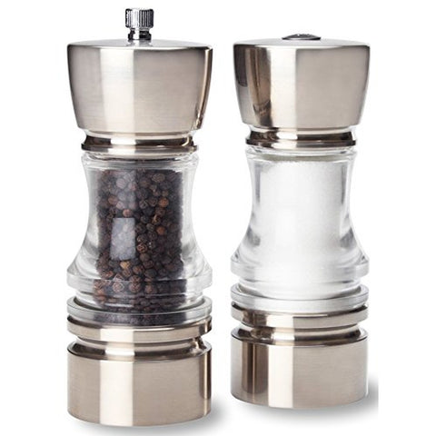 Olde Thompson 3509-00 Crown 6.5" Brushed Top & Base Salt and Pepper Mill Set