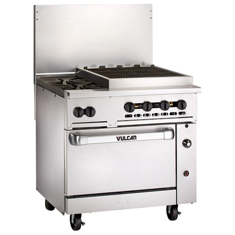 Vulcan 36S-2B24CBN 36 in Natural Gas Range with 2 Open Burners, 24 in Charbroiler and Standard Oven Base