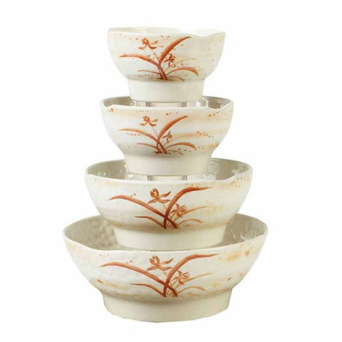 Thunder Group 3704 Gold Orchid 10 oz. Melamine Wave Rice Bowl