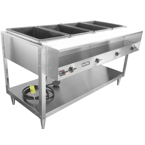 Vollrath 38104 ServeWell 4-Well Stainless Steel Electric Hot Food Table, 120V 2800W