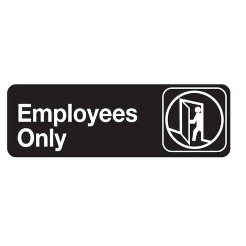 Tablecraft 394506 Employees Only Sign, 3" x 9\" White on Black, Adhesive Back