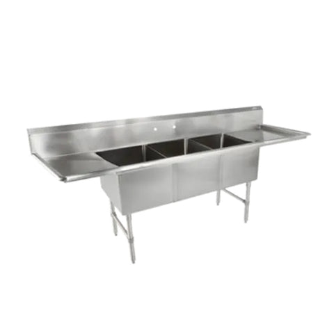 John Boos 3B16204-2D24-X B Series 3-Compartment Sink with 2 Drainboards, 99-1/4" W