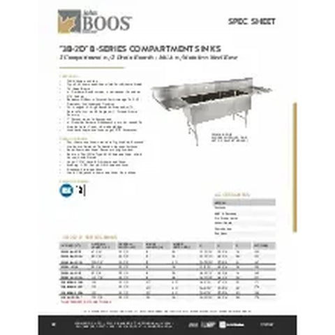 John Boos 3B16204-2D24-X B Series 3-Compartment Sink with 2 Drainboards, 99-1/4" W