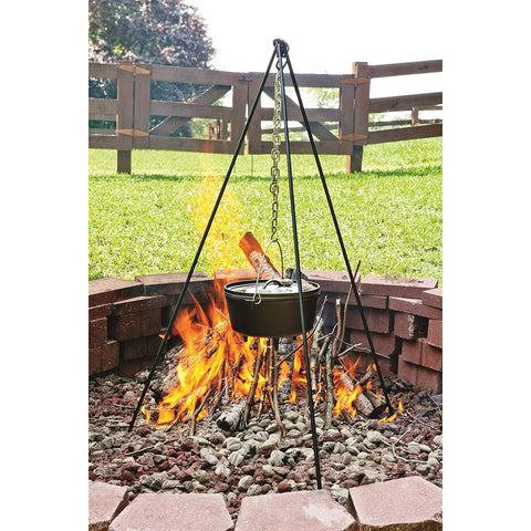 Lodge 3TP2 Campfire Cooking Tripod - 43.5 Inch Steel Camp Tripod with Adjustable Galvanized Chain