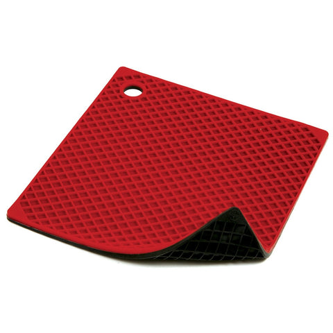 Norpro 403R Silicone Pot Holder and Trivet Mat, 8 in x 8 in, Red/Black