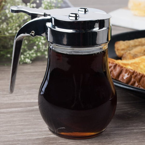TableCraft Products 406CP Teardrop Glass Syrup Pourer with Chrome-Plated Top, 6 oz