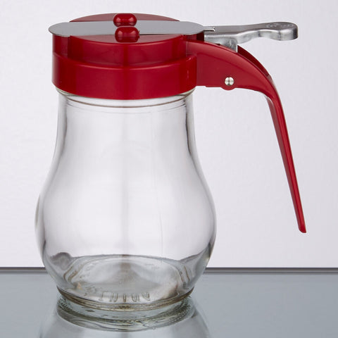 TableCraft Products 406RE Syrup Pourer, 6 oz Teardrop Glass Jar with Red ABS Top