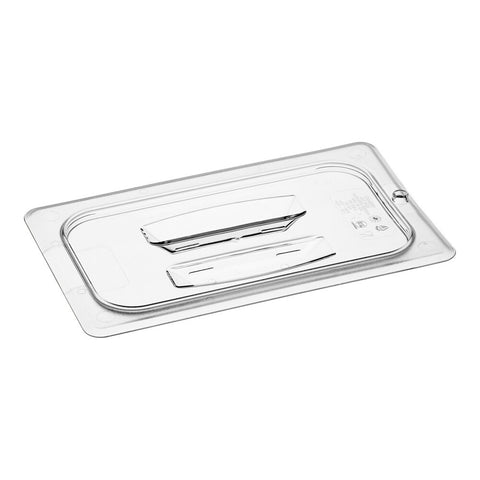 Cambro 40CWCH135 Camwear 1/4 Size Clear Polycarbonate Handled Lid