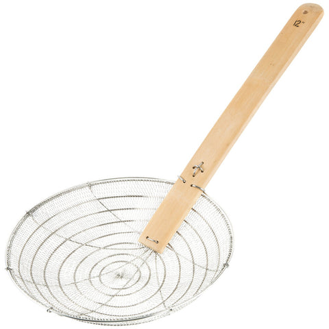 Town Equipment 42512 12" Fine Mesh Stainless Steel Round Skimmer with Bamboo Handle