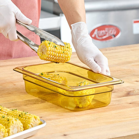 Cambro 42HP150 H-Pan 1/4 Size Amber High Heat Plastic Food Pan, 2 1/2" Deep