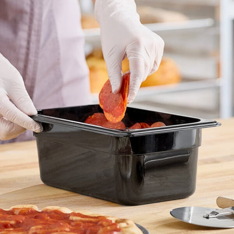 Cambro 44CW110 Camwear 1/4 Size Black Polycarbonate Food Pan, 4" Deep