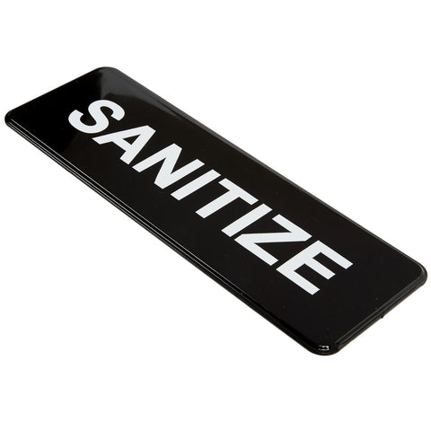 Vollrath 4519 "SANITIZE" Contemporary English Symbol Sign, 3 x 9 Inch, Black with White Letters