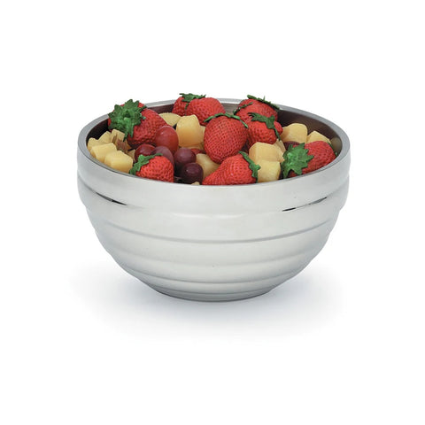 Vollrath 46591 3.4 Qt. Round Double-Wall Insulated Stainless Steel Serving Bowl with Beehive Pattern