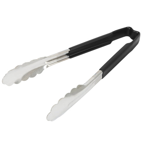 Vollrath 4780920 9.5-Inch One-Piece Stainless Steel Scalloped Tongs with Black Kool-Touch Handle