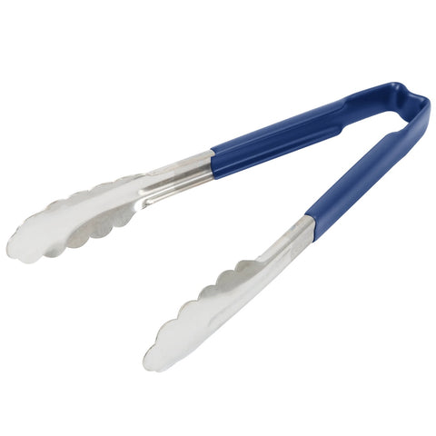 Vollrath 4780930 9.5-Inch One-Piece Scalloped Stainless Steel Tongs with Blue Kool-Touch Handle