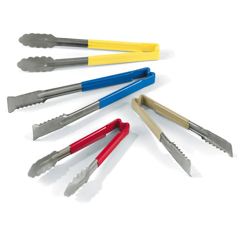 Vollrath 4780930 9.5-Inch One-Piece Scalloped Stainless Steel Tongs with Blue Kool-Touch Handle