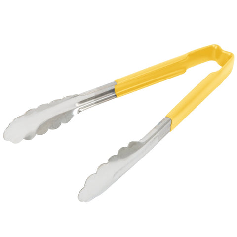 Vollrath 4780950 9.5-Inch Stainless Steel One-Piece Scalloped Tongs with Yellow Kool-Touch Handle