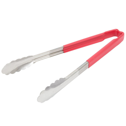 Vollrath 4781240 12-Inch One-Piece Stainless Steel Scalloped Tongs with Red Kool-Touch Handle