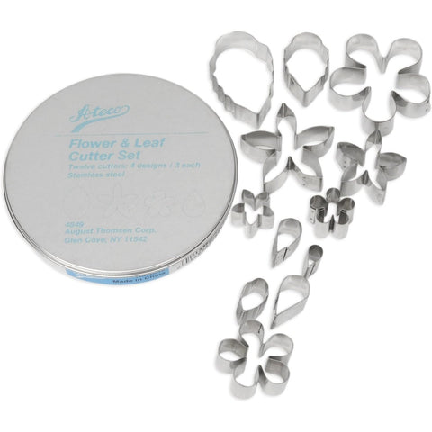 Ateco 4849 Flower & Leaf Stainless Steel Cookie Cutter Set, 12 Piece