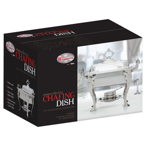 Winco 508 Crown Collection 4-Quart Half-Size Chafer with Lift-Off Lid