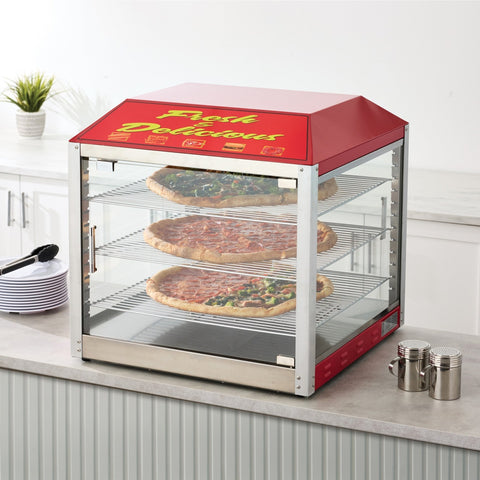 Winco 51048 BenchmarkUSA 2-Door Pass-Thru Heated Pizza Warmer and Merchandiser, 18in
