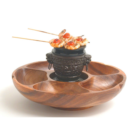 Town 51305 5-Compartment Carved Wooden Pu-Pu Platter, 12" Diameter