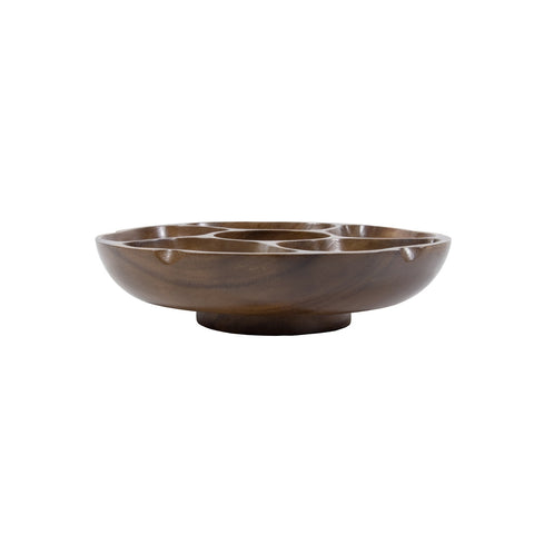 Town 51305 5-Compartment Carved Wooden Pu-Pu Platter, 12" Diameter