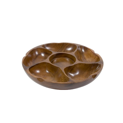 Town 51305 5-Compartment Carved Wooden Pu-Pu Platter, 12" Diameter