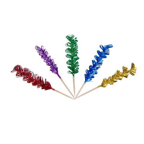 Town 51802 4" Wood Curly Foil Frill Picks, Assorted Colors, 100-Pack