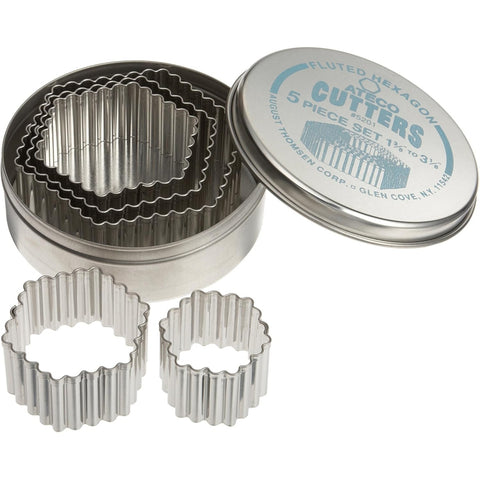 Ateco 5201 Fluted Edge Hexagon Cutters in Graduated Sizes, Stainless Steel, 5-Piece Set