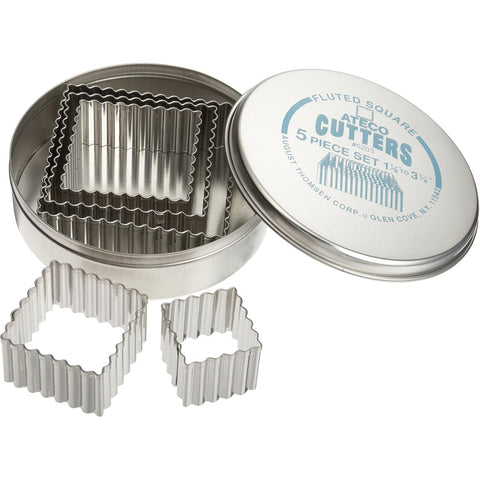 Ateco 5203 5-Piece Fluted Square Stainless Steel Cookie and Pastry Cutter Set