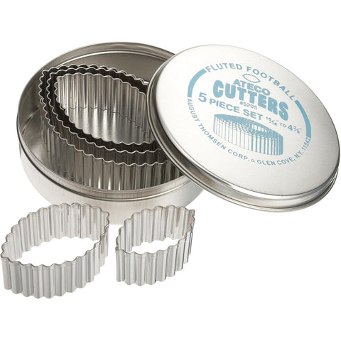 Ateco 5205 Fluted Football Cookie Cutter Set, 5-Piece Graduated Stainless Steel