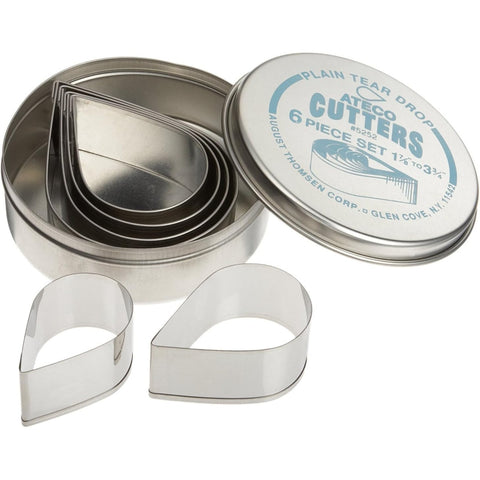 Ateco 5252 Plain Edge Tear Drop Cookie Cutter Set, 6-Piece Graduated Stainless Steel