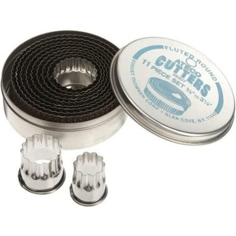 Ateco 5307 Fluted Round Cutter Set - 11-Piece Graduated Stainless Steel Cookie and Pastry Cutters