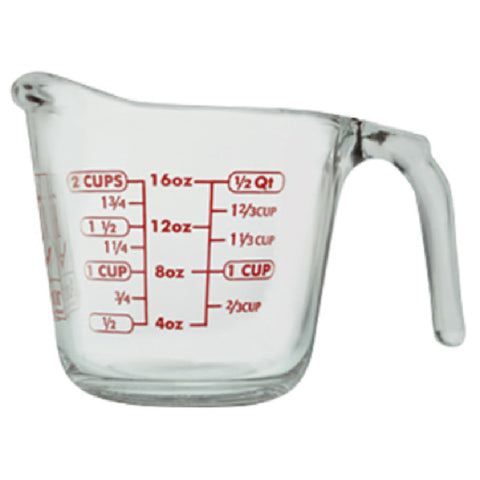 Anchor Hocking 55177L20 16 oz Open Handled Tempered Glass Measuring Cup with Red Markings
