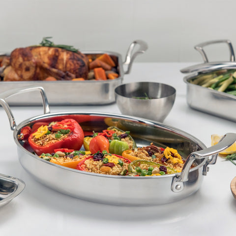 Browne USA Foodservice 5724177 Thermalloy Tri-Ply Oval Roast Pan, 2.6 Qt