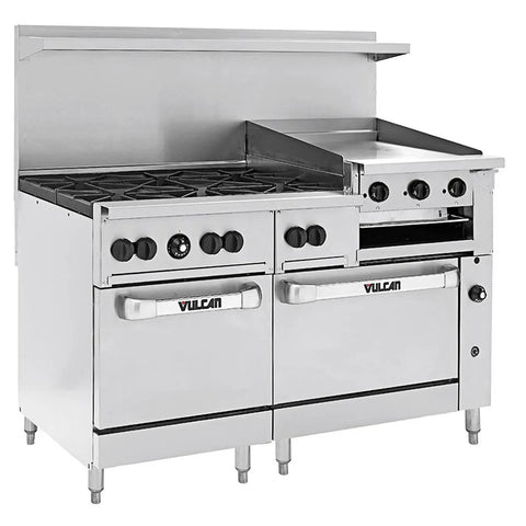 Vulcan 60SS-6B24GBP 60 Inch LP Gas Range, 6 Burner with 24 Inch Griddle/Broiler and (2) Oven Bases
