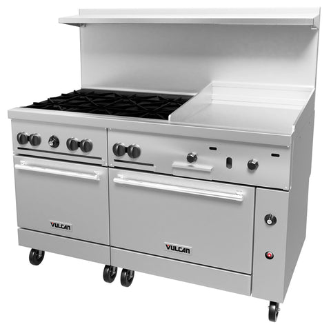 Vulcan 60SS-6B24GN 60 in Natural Gas Range with 6 Burners, 24 in Manual Griddle, and 2 Ovens (278,000 BTU)