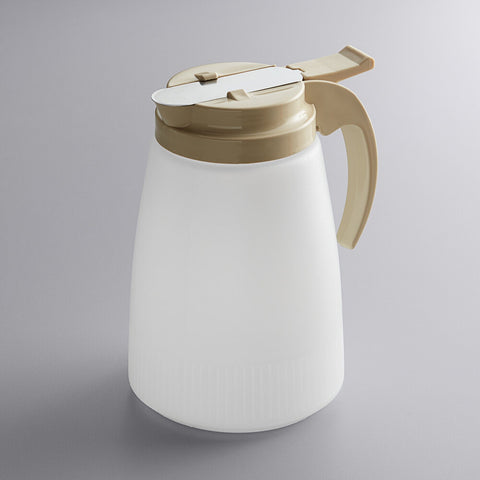 Vollrath 632-18 Dripcut 32 oz. White Polyethylene Syrup Server with Almond Top