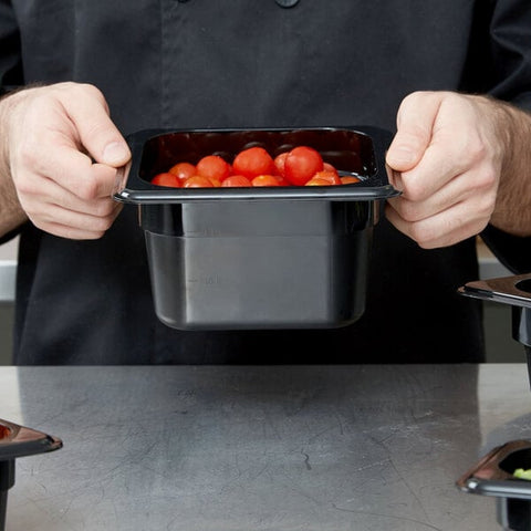 Cambro 64CW110 Camwear 1/6 Size Black Polycarbonate Food Pan, 4" Deep