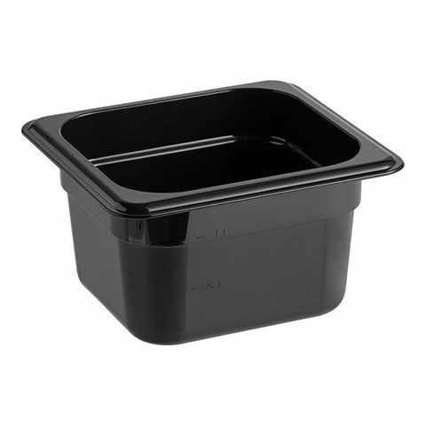 Cambro 64CW110 Camwear 1/6 Size Black Polycarbonate Food Pan, 4" Deep