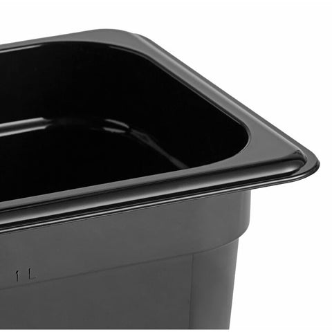 Cambro 64CW110 Camwear 1/6 Size Black Polycarbonate Food Pan, 4" Deep