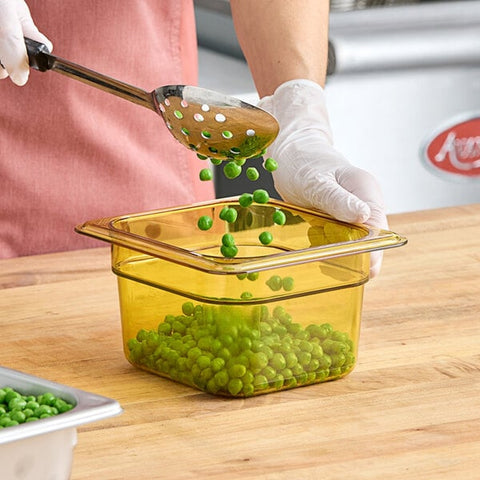 Cambro 64HP150 H-Pan 1/6 Size Amber High Heat Plastic Food Pan, 4" Deep